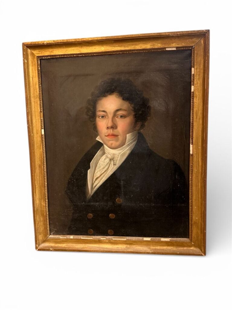 École du milieu du XIXe siècle - Portrait de dame à la coiffe de dentelle et po…