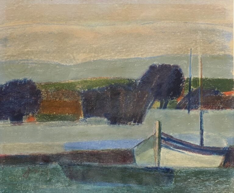 Ecole du XXe - Vue de port - Pastel - 41,5 x 49 cm (à vue)