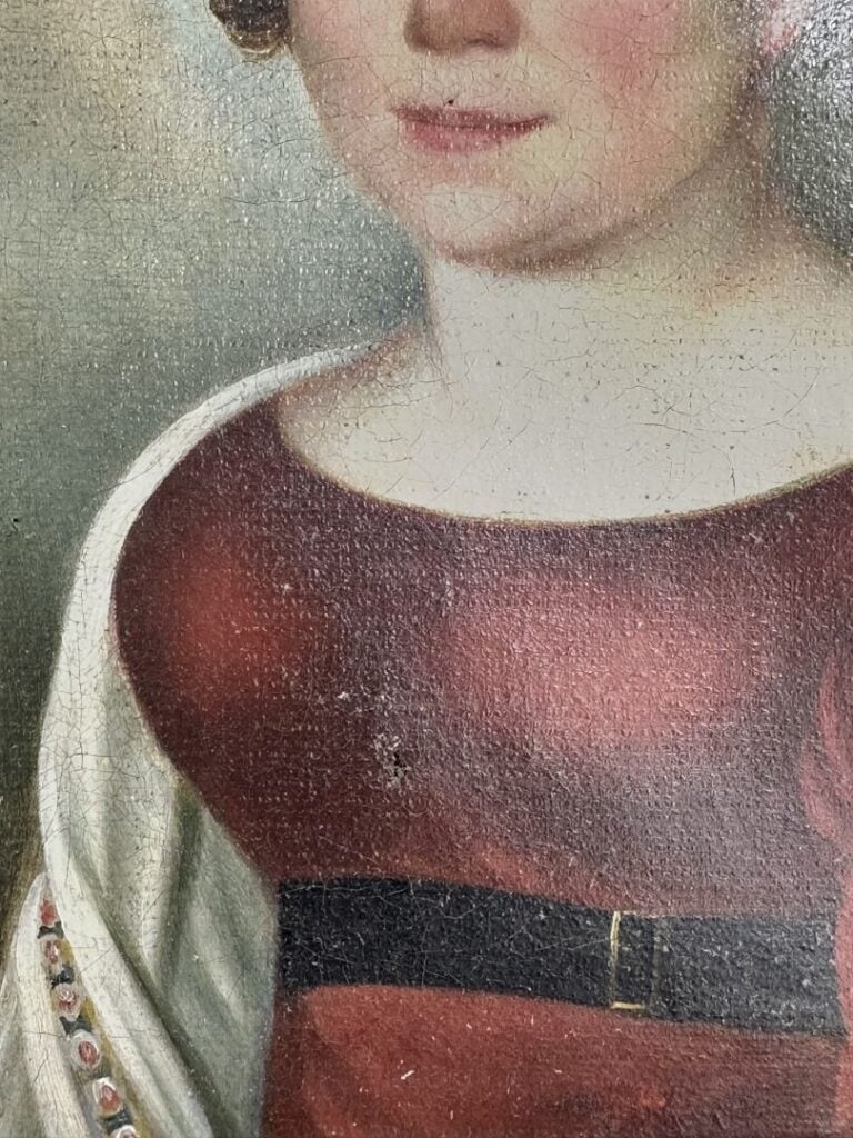 Ecole française du XIXe siècle - Portrait de femme à la robe rouge - Huile sur…