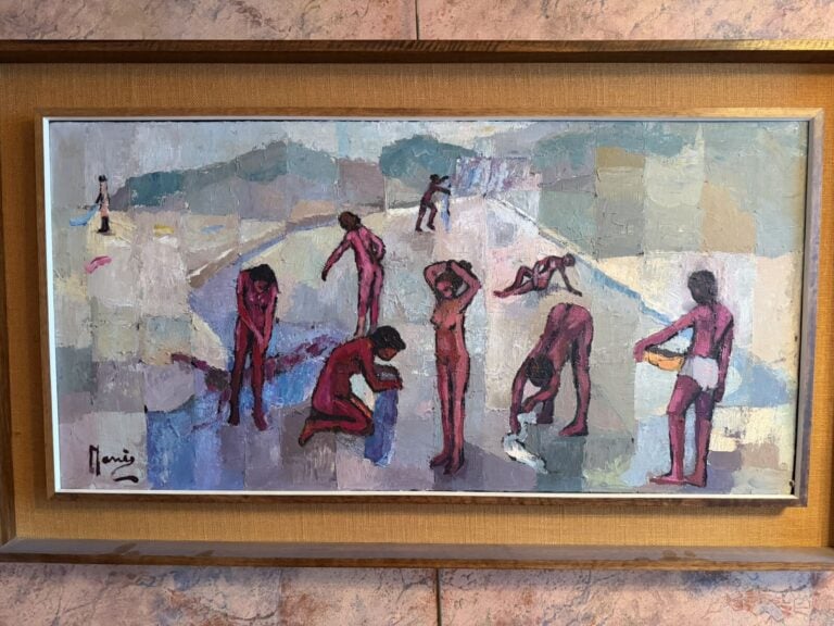 Ecole XXème - Baignade - Huile sur toile, porte une signature en bas à gauche -…