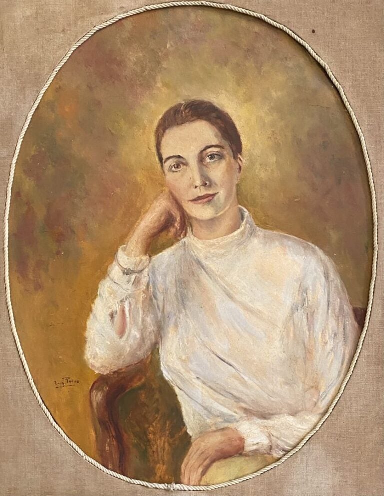 Eugène POLLUS (1919-1977) - Portrait de Madame Paul Renoir - Huile sur toile ov…