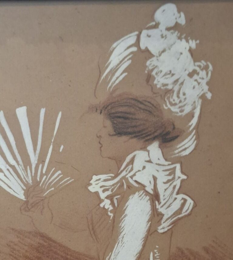 Jules CHÉRET (1836-1932) - Dame à l'éventail - Sanguine et rehauts de blanc sur…