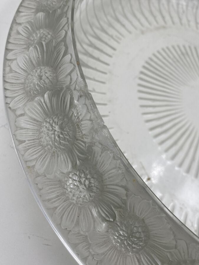 LALIQUE - Coupe en verre moulé pressé "marguerites" (accidents sur le rebord) -…