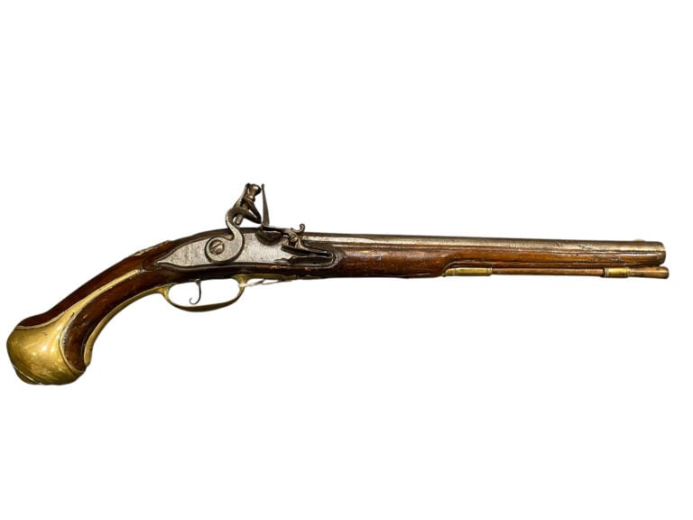 Long pistolet d'arçon à silex - Canon rond à méplats au tonnerre et à bande sur…