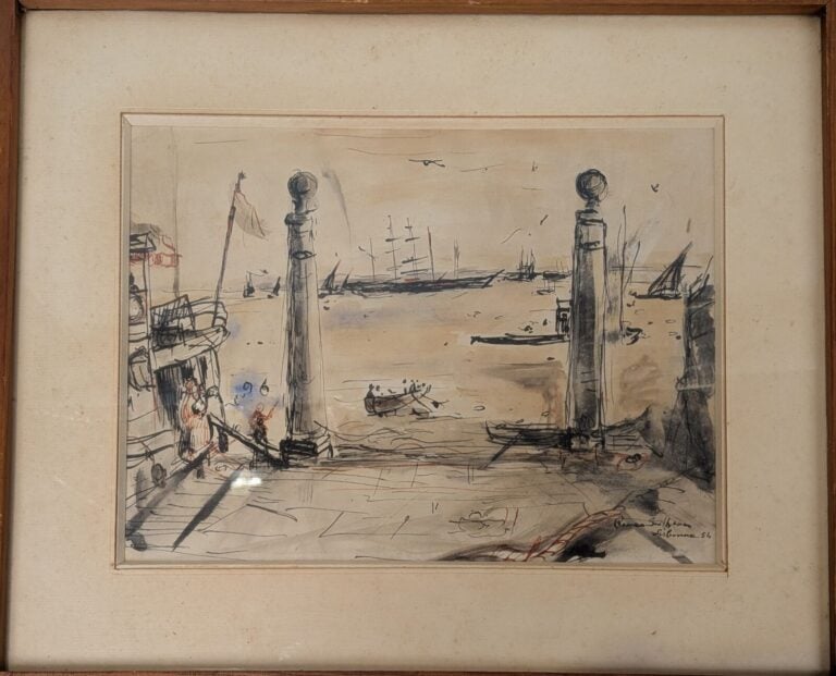 Lot de 3 aquarelles : - - Renée de Seilhean - Lisbonne - Encre et aquarelle - S…