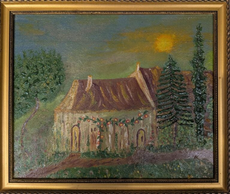 Lot de 6 huiles sur toile et une huile sur panneau "Paysages", "Vase de fleurs"…