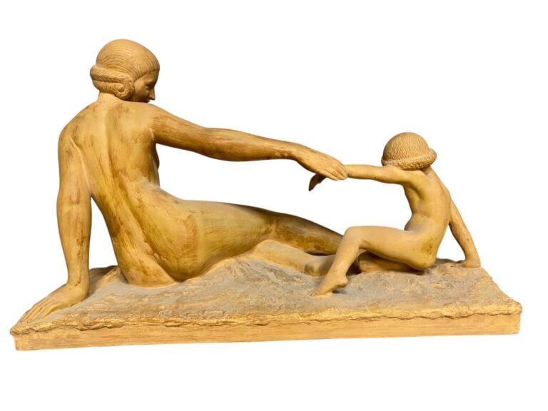 Marcel André BOURAINE (1886-1948) - Femme et enfant - Groupe en terre cuite scu…