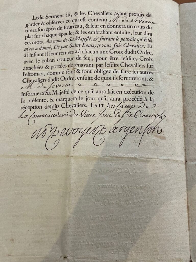 Page imprimée, in 4°. Pliures. - Instruction pour recevoir les Chevaliers de l'…