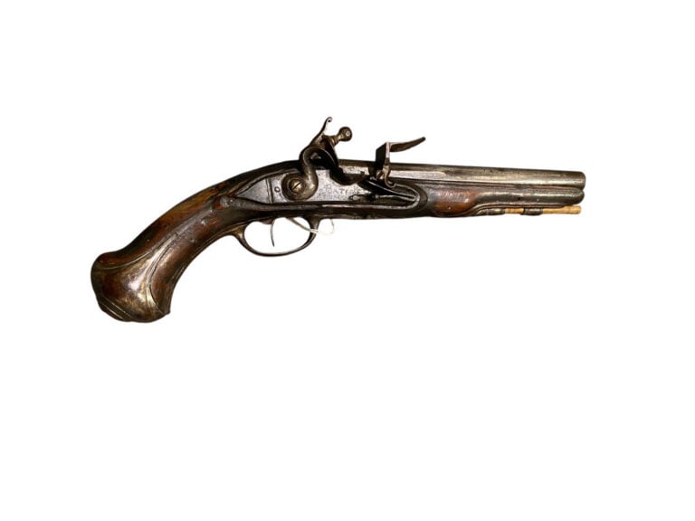 Pistolet à silex d'officier - Canon rond à pans au tonnerre. - Platine à corps…