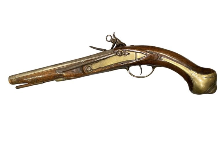 Pistolet d'arçon à silex espagnol, d'officier de cavalerie - Canon rond, à pans…
