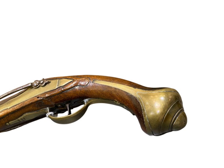 Pistolet d'arçon à silex espagnol, d'officier de cavalerie - Canon rond, à pans…