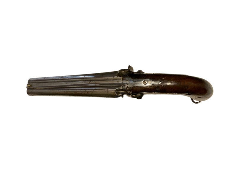 Pistolet double à percussion, de vénerie - Canons en table. Platines arrières e…