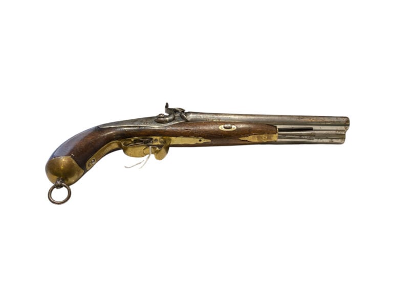 Pistolet double à percussion, de vénerie - Canons en table. Platines arrières e…