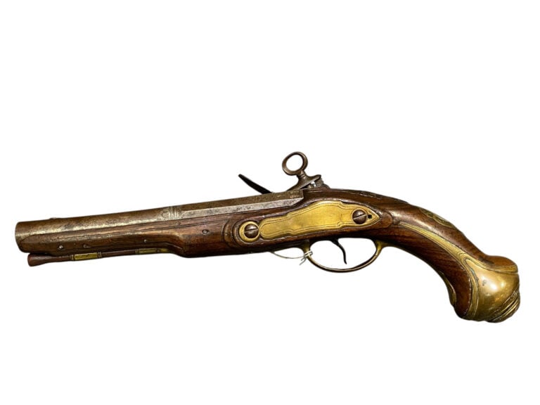 Pistolet espagnol à silex, d'officier - Canon rond, à pans au tonnerre, poinçon…