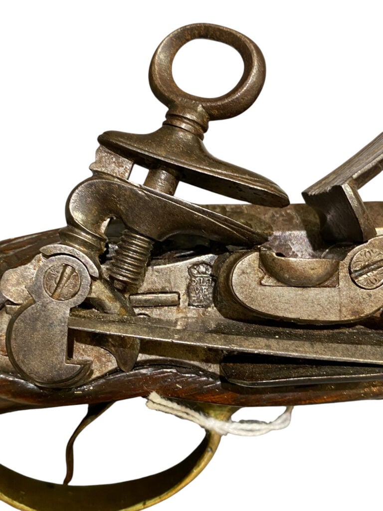 Pistolet espagnol à silex, d'officier - Canon rond, à pans au tonnerre, poinçon…