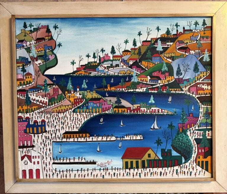Préfète Duffaut (1932-2012) - Paysage animé à Haïti - Huile sur toile, signé en…