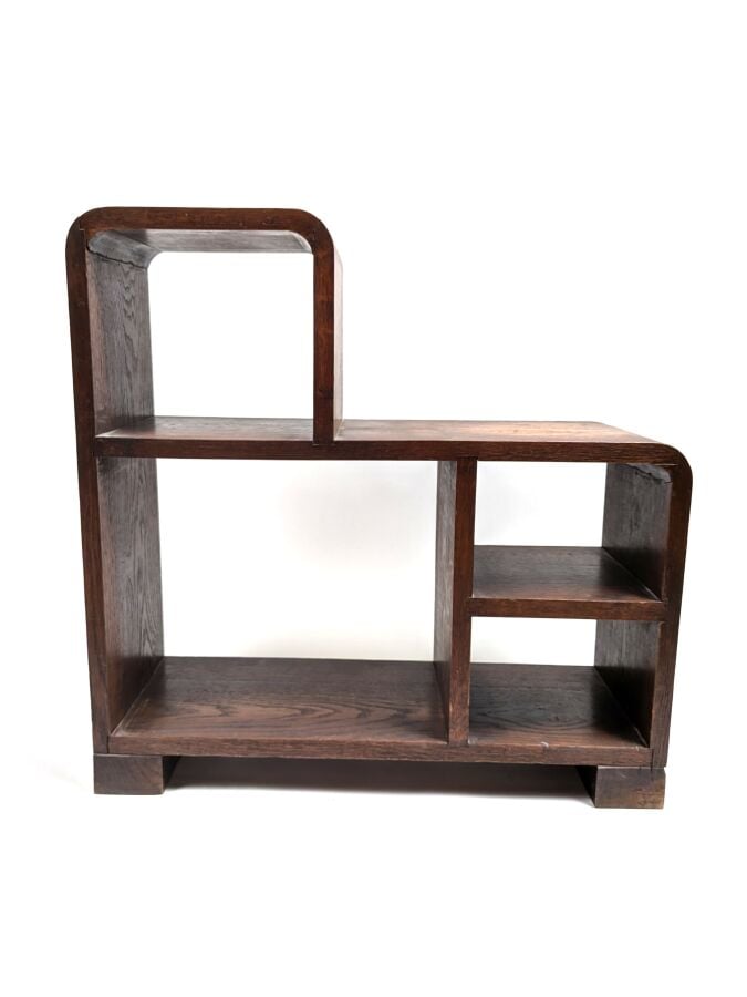 Travail français 30/40 - Bibliothèque basse à décrochement en bois de placage -…