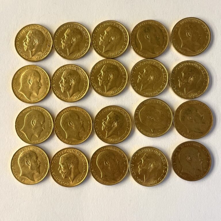 10 souverains anglais type Edouard VII en or (1905, 1903, 1908, 1909, 1904, 190…