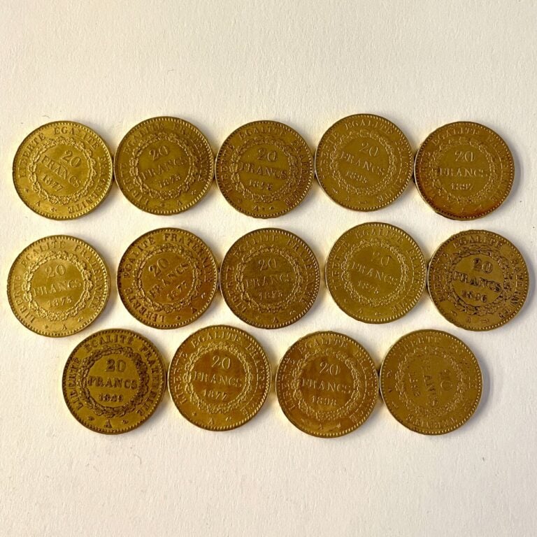 14 pièces de 20 Francs Or Génie II et III ème République or (1849,1873,1878, 18…