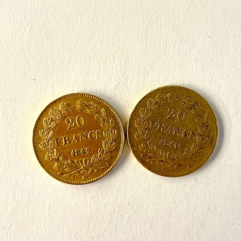 2 pièces de 20 Francs or Louis Philippe I Roi des Français (1840 et 1847). Poid…