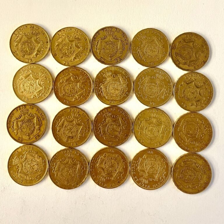 20 pièces de 20 francs or Belge Léopold II (1867, 1868, 1870,1871,1874,1875,187…