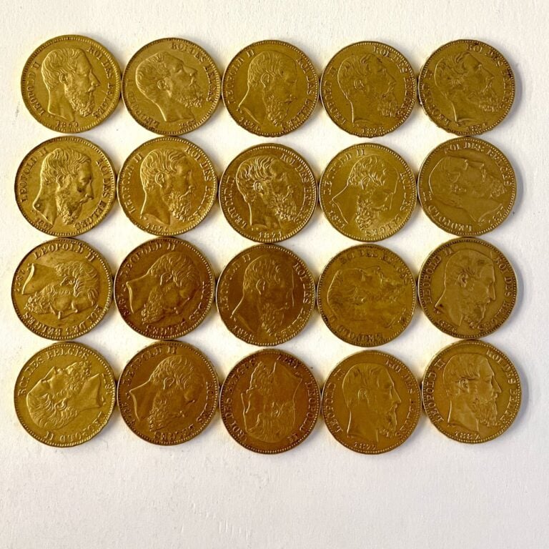20 pièces de 20 francs or Belge Léopold II (1867,1869,1871;1875,1876,1877,1878,…