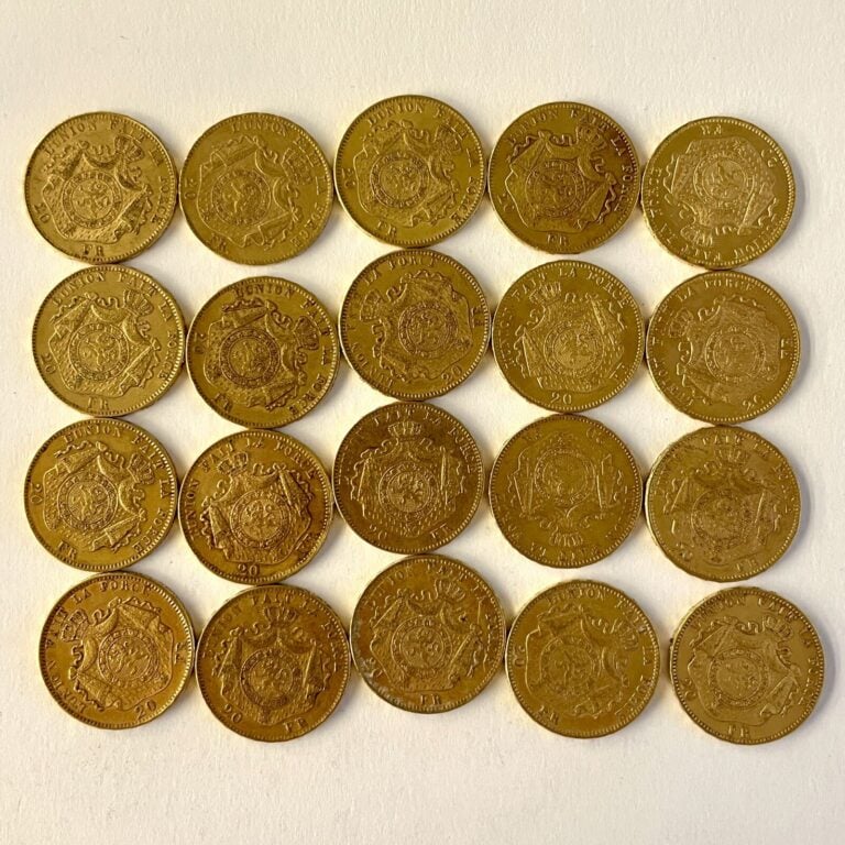 20 pièces de 20 francs or Belge Léopold II (1869,1870,1874,1875,1876, 1877,1878…