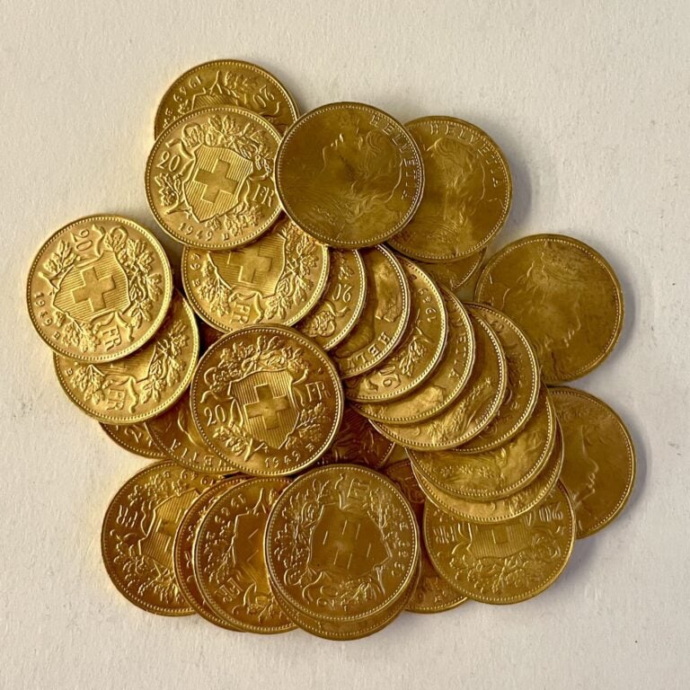 30 pièces 20 francs suisse croix or (1914,1935,1947,1949) Poids : 193.49 g