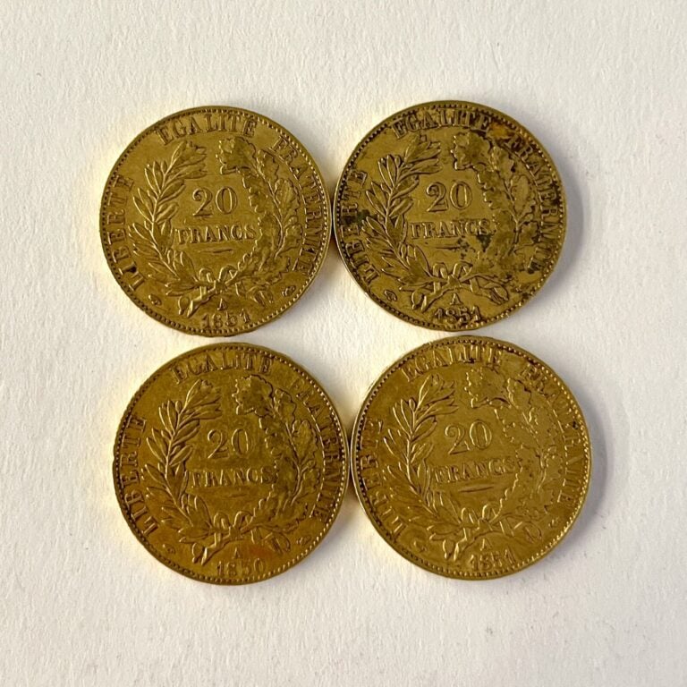 4 pièces 20 Francs or République Française Céres (1850-1851). Poids : 25.63 g…