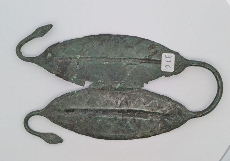 Agrafe de ceinture en forme de feuilles terminées par des têtes de serpents en…