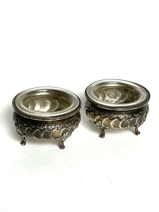 BOINTABURET - Paire de salerons de forme ronde en argent (950 ‰) à côtes - tors…