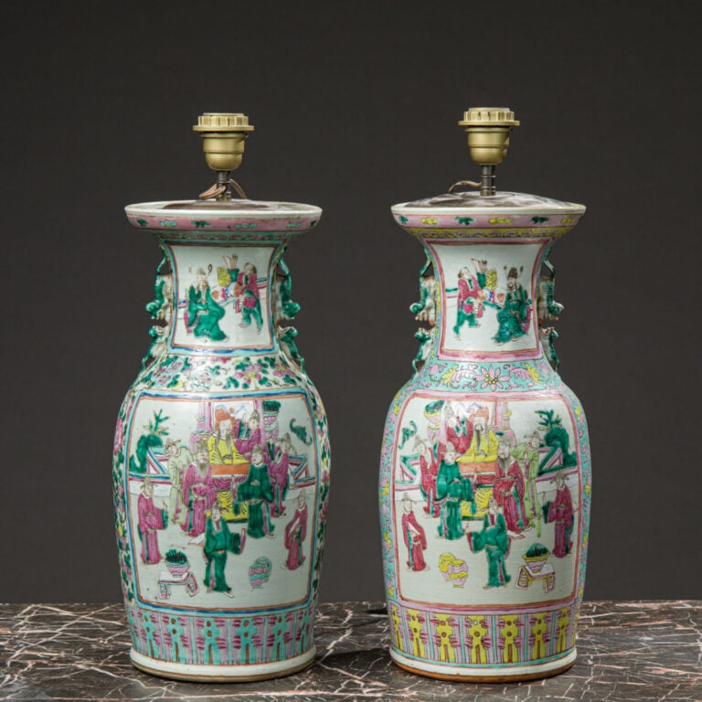 CHINE - Paire de potiches famille verte montées en lampe - 55 x 18 cm (chaque)