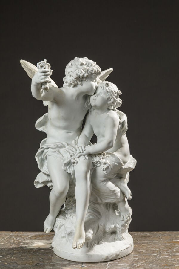 D'après Auguste Moreau (1834-1917) - Groupe biscuit "Le baiser" représentant un…