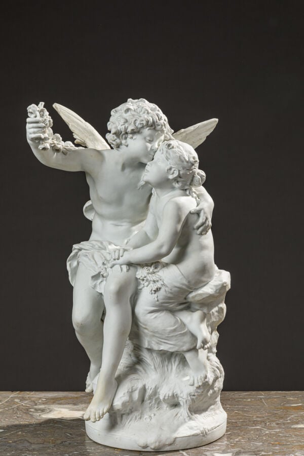 D'après Auguste Moreau (1834-1917) - Groupe biscuit "Le baiser" représentant un…