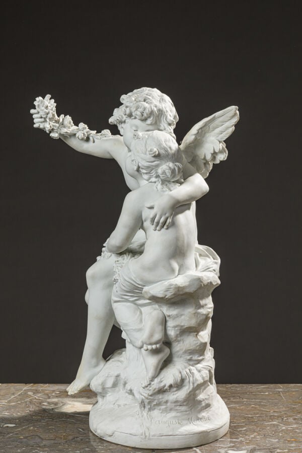 D'après Auguste Moreau (1834-1917) - Groupe biscuit "Le baiser" représentant un…