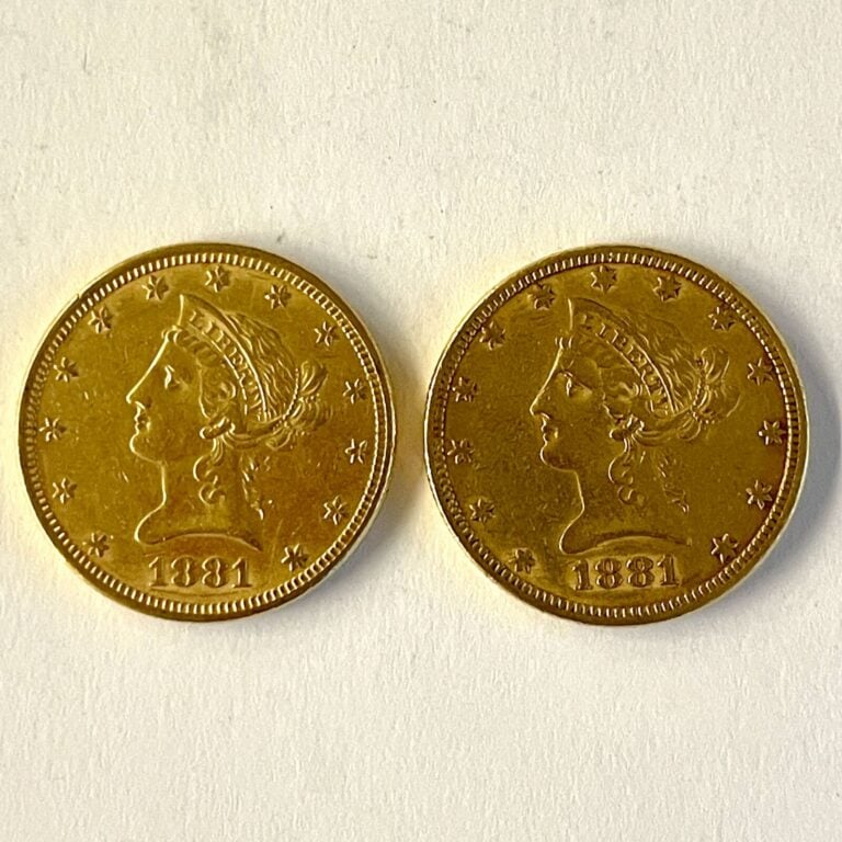 Deux pièces de 10 dollars or 1881 Poids : 33.35 g