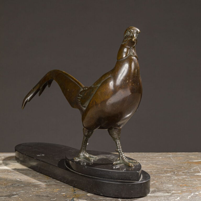 ÉCOLE XXÈME - Faisan marchant en bronze à patine brune. - Socle en marbre gris…
