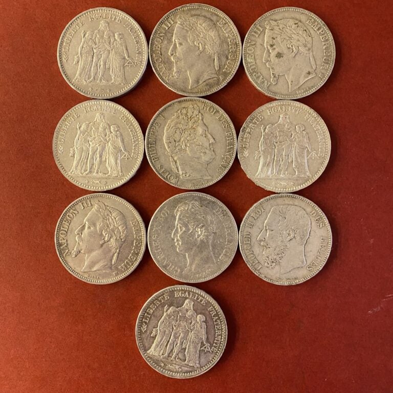 Ensemble de 10 pièces en argent Empire, République Française, Napoléon III, Lou…