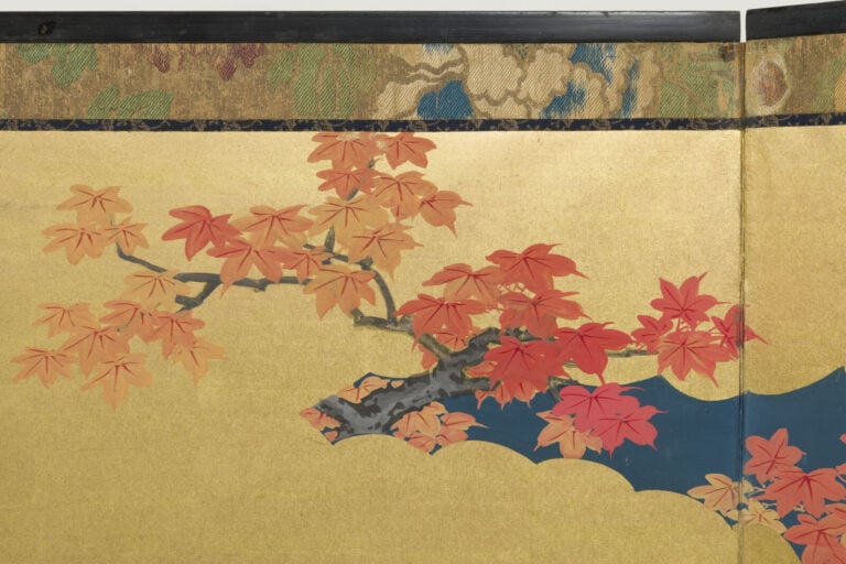 JAPON - XIXème siècle - Grand paravent à six panneaux à décor peint d'un couple…