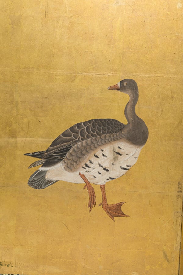 JAPON -XIXème siècle - Grand paravent à six panneaux à décor peint une famille…