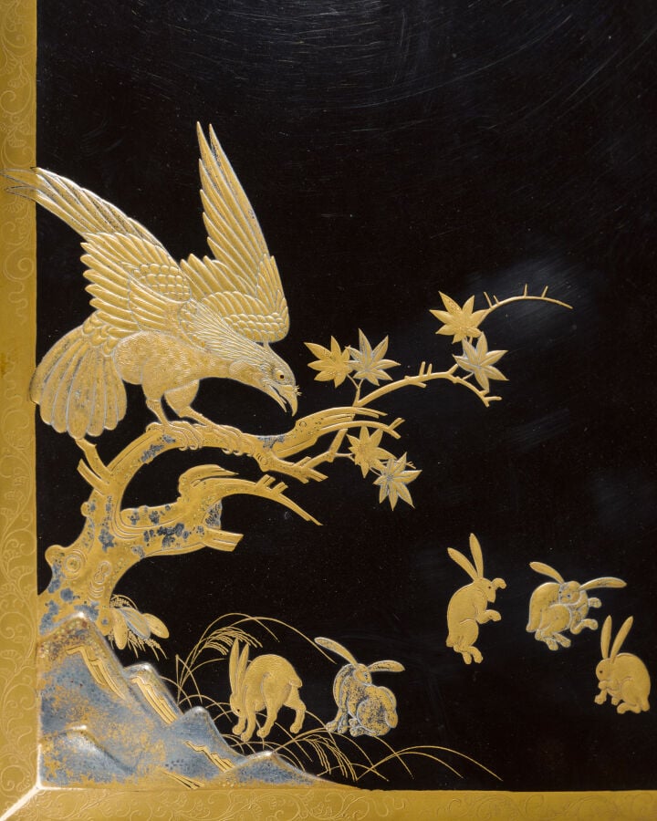 JAPON - XIXème siècle - Nécessaire à écrire (Suzuribako) en laque noire, à déco…