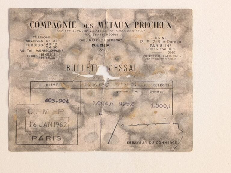 Lingot en or numéroté 403904 avec son bulletin d'essai Compagnie des Métaux Pré…