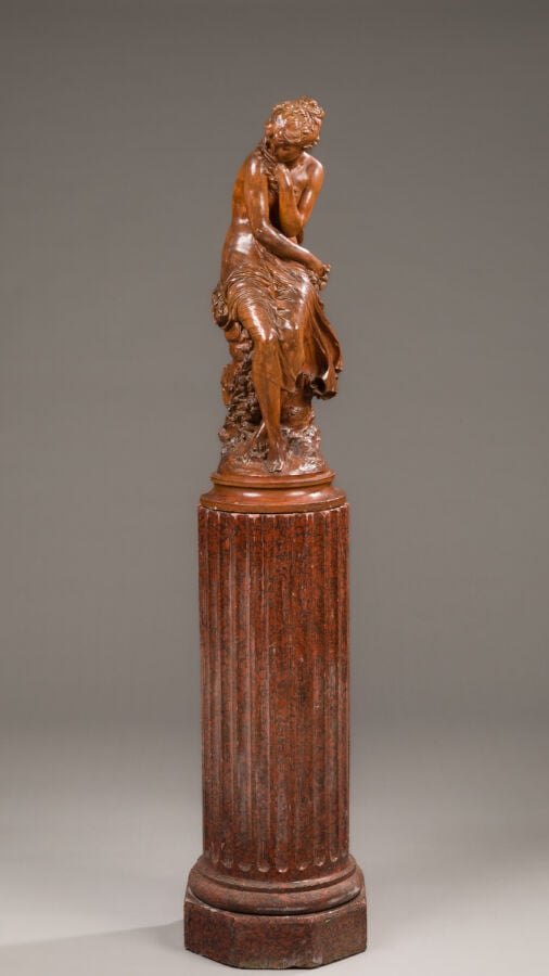 MATHURIN MOREAU (1822-1912) - Le Printemps ou la frileuse. Terre cuite à patine…