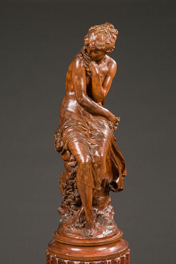 MATHURIN MOREAU (1822-1912) - Le Printemps ou la frileuse. Terre cuite à patine…