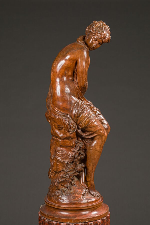 MATHURIN MOREAU (1822-1912) - Le Printemps ou la frileuse. Terre cuite à patine…