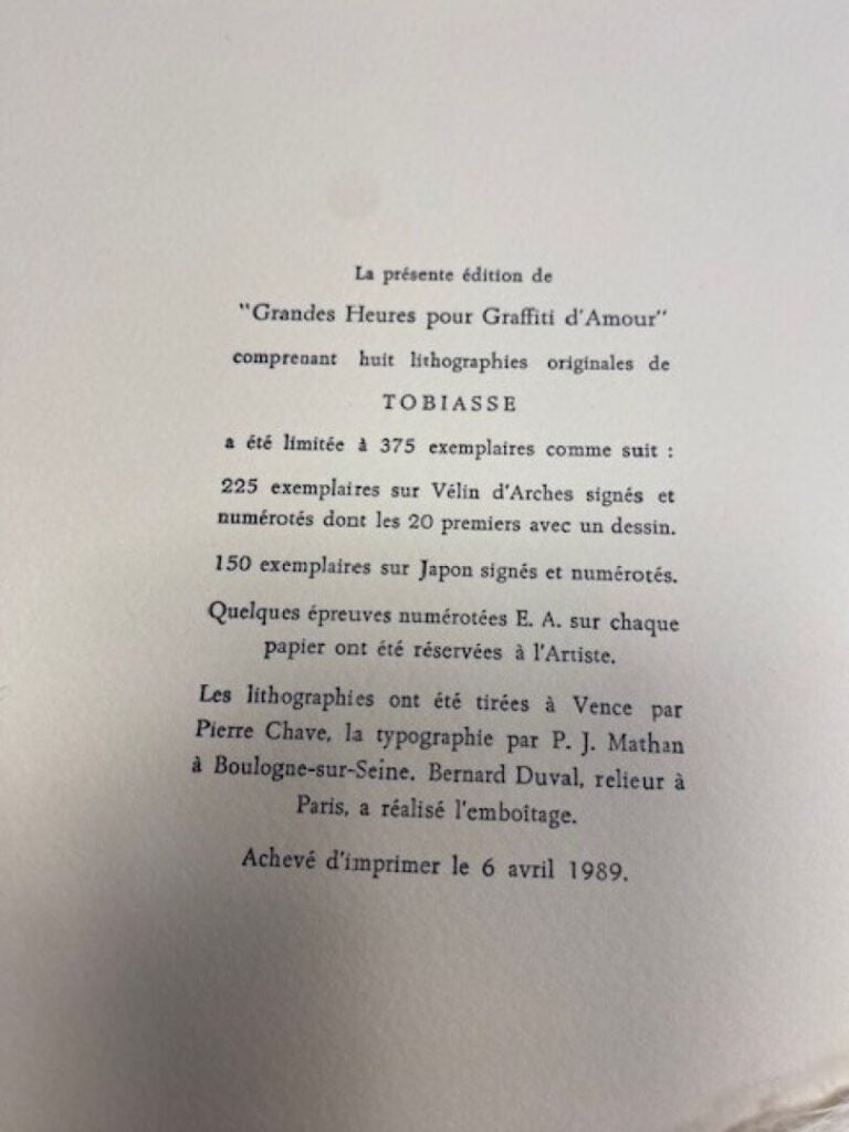 Théo TOBIASSE (1927-2012) - Grandes heures pour Graffiti d'amour. Paris, Enrico…