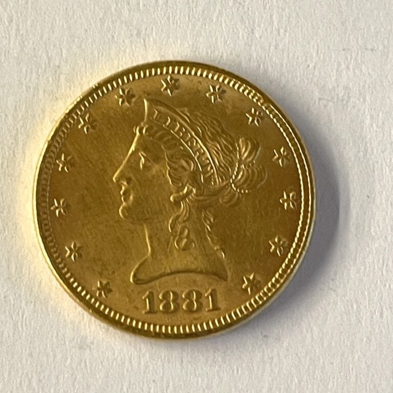 Une pièce de 10 dollars or 1881 Poids : 16.70 g