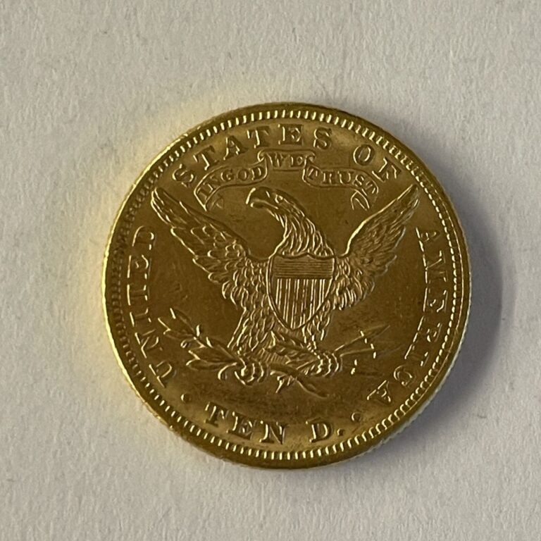 Une pièce de 10 dollars or 1881. Poids : 16.72 g