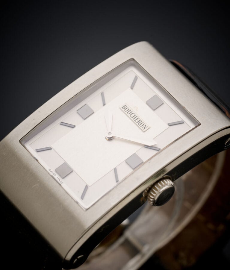 BOUCHERON - BRACELET MONTRE d'homme rectangulaire modèle "Reflet Icare" en acie…