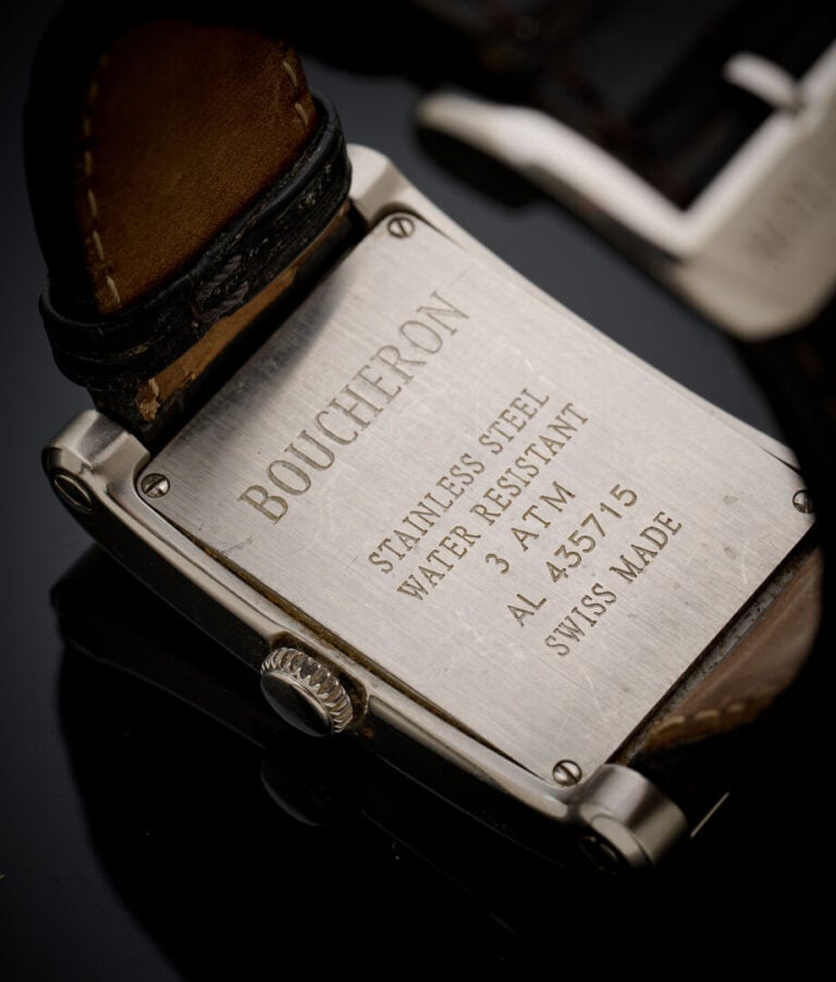 BOUCHERON - BRACELET MONTRE d'homme rectangulaire modèle "Reflet Icare" en acie…
